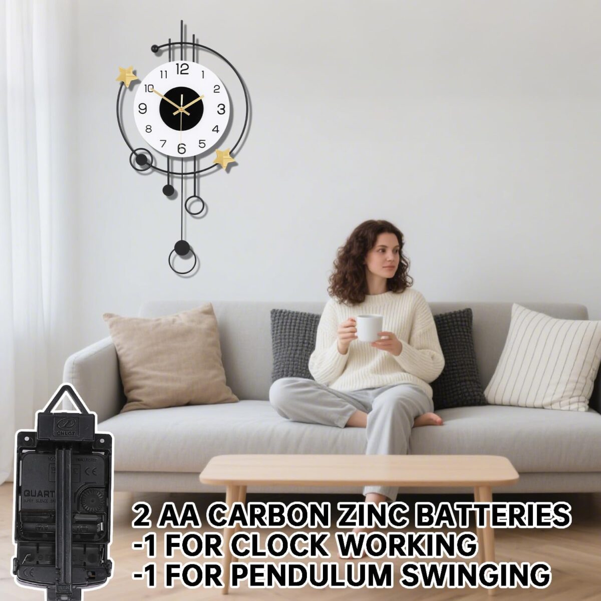 Large Wall Clocks for Living Room,Silent Non-Ticking Quartz Battery Operated,Modern Decorative Wall Clock for Kitchen Bathroom Bedroom Home Wall Decor,12.5 * 25.5 Inch - Image 7