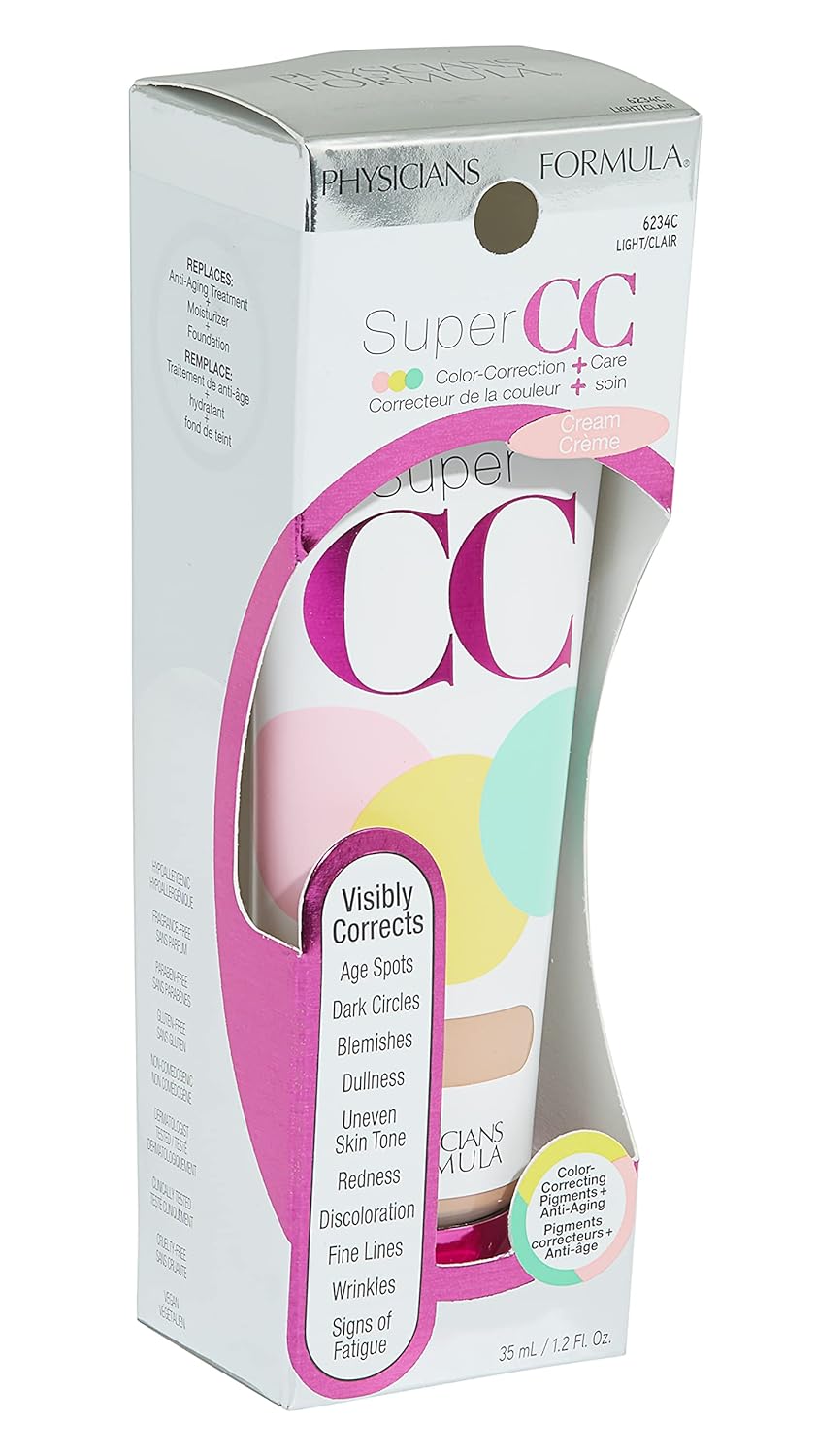 Physicians Formula Super CC+ Cream Color-Correction + Care Cream Full Coverage Foundation, Anti Aging Hydrating Serum, For Uneven Skin Tone, Dermatologist Approved, Light - Image 8