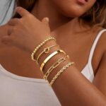 Gold Bracelets for Women Non Tarnish, 14K Gold Plated Chunky Cuff Bracelet Gold Bangles Bracelet for Women Trendy Tie Knot Cuban Rope Paperclip Beaded Bracelet Stack Jewelry Gifts - Image 3