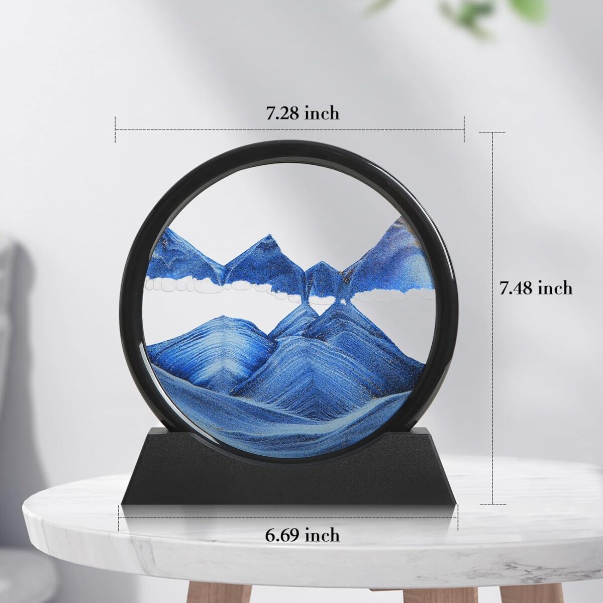 Moving Sand Art Liquid Motion, 3D Deep Sea Sandscape Color Quicksand Decor, Round Glass Moving Sand Art Picture Relaxing Desktop Home Office Work Decor (Blue, 7 inch) - Image 3