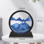 Moving Sand Art Liquid Motion, 3D Deep Sea Sandscape Color Quicksand Decor, Round Glass Moving Sand Art Picture Relaxing Desktop Home Office Work Decor (Blue, 7 inch) - Image 3
