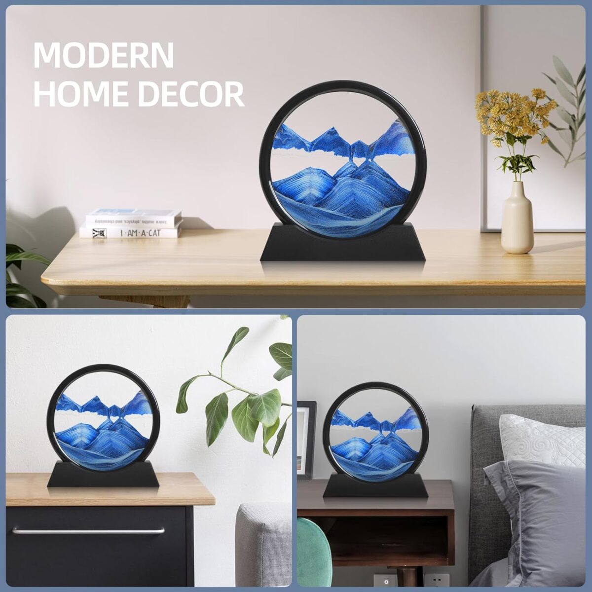 Moving Sand Art Liquid Motion, 3D Deep Sea Sandscape Color Quicksand Decor, Round Glass Moving Sand Art Picture Relaxing Desktop Home Office Work Decor (Blue, 7 inch) - Image 7