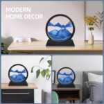 Moving Sand Art Liquid Motion, 3D Deep Sea Sandscape Color Quicksand Decor, Round Glass Moving Sand Art Picture Relaxing Desktop Home Office Work Decor (Blue, 7 inch) - Image 7