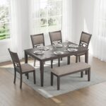 Signature Design by Ashley Wrenning Modern Diamond Patterned Dining Table with 4 Upholstered Chairs and Bench, Set of 6, Gray & Light Gray - Image 3