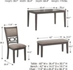 Signature Design by Ashley Wrenning Modern Diamond Patterned Dining Table with 4 Upholstered Chairs and Bench, Set of 6, Gray & Light Gray - Image 10