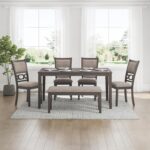 Signature Design by Ashley Wrenning Modern Diamond Patterned Dining Table with 4 Upholstered Chairs and Bench, Set of 6, Gray & Light Gray - Image 14