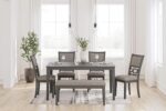 Signature Design by Ashley Wrenning Modern Diamond Patterned Dining Table with 4 Upholstered Chairs and Bench, Set of 6, Gray & Light Gray - Image 15