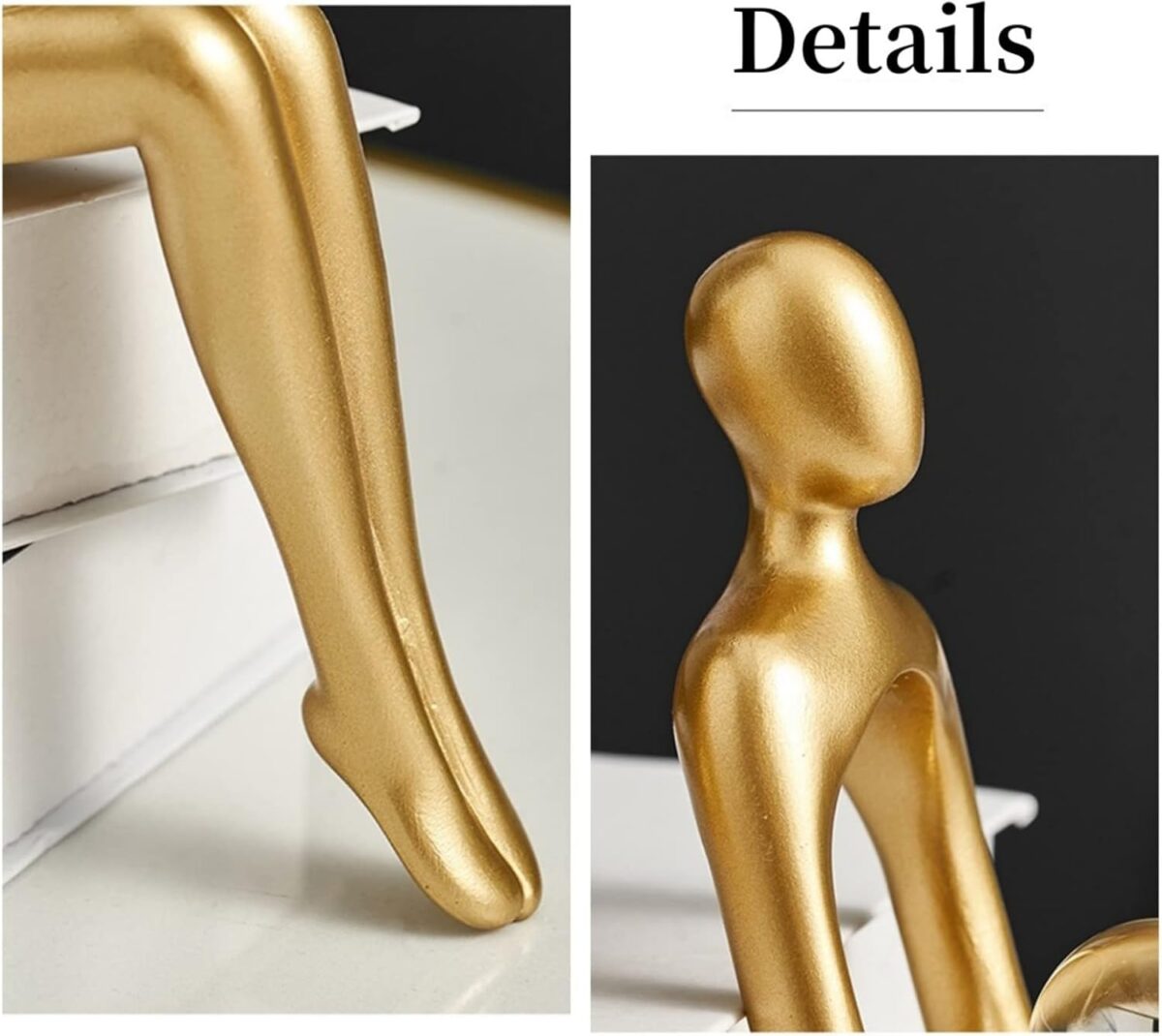 Gold Home Decor Thinker Statue Accents, Set of 3 Thinker Sculptures Office Decor Modern Abstract Resin Decoration on Shelf Table Desk for Living Room Office Bedroom (Large Gold) - Image 4