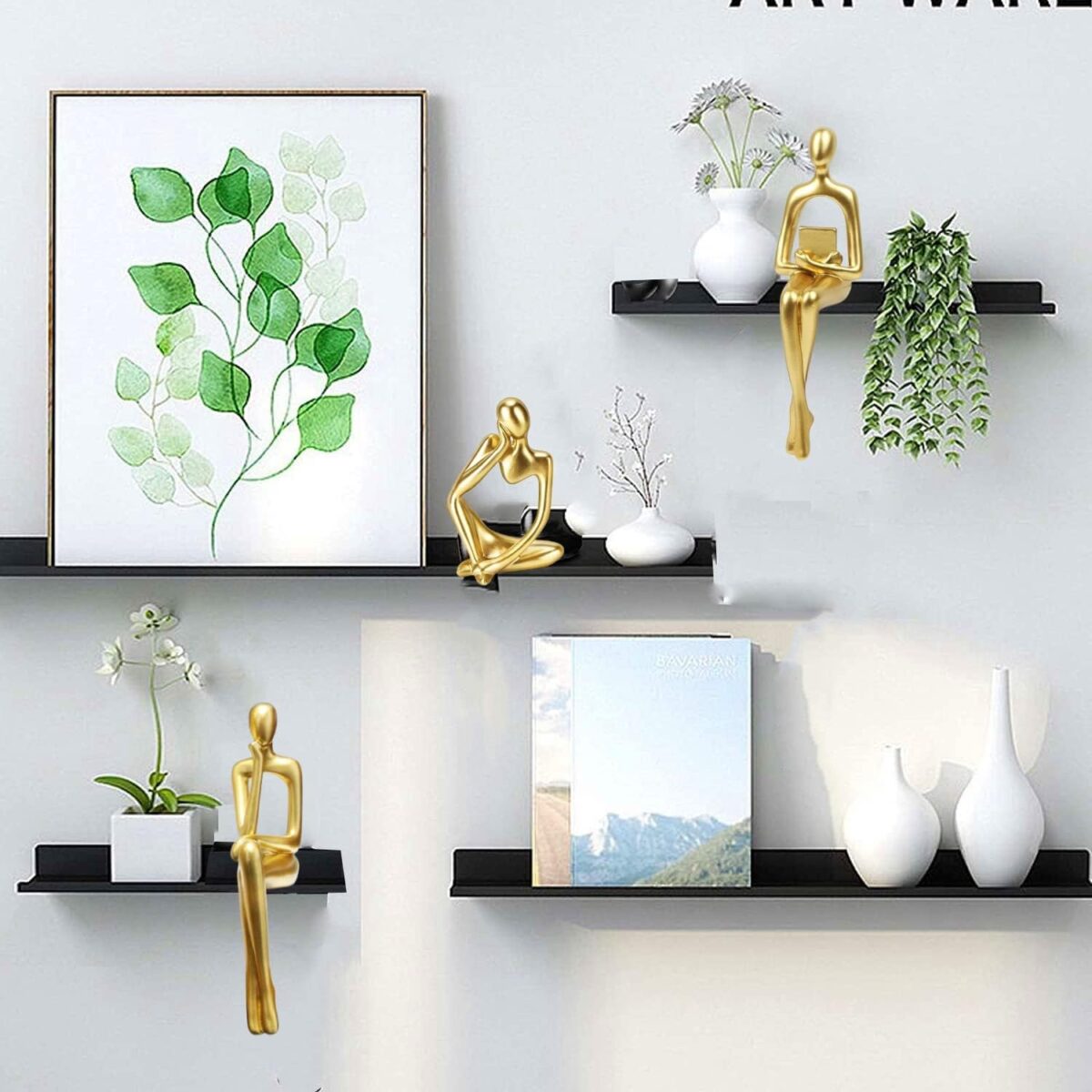 Gold Home Decor Thinker Statue Accents, Set of 3 Thinker Sculptures Office Decor Modern Abstract Resin Decoration on Shelf Table Desk for Living Room Office Bedroom (Large Gold) - Image 5