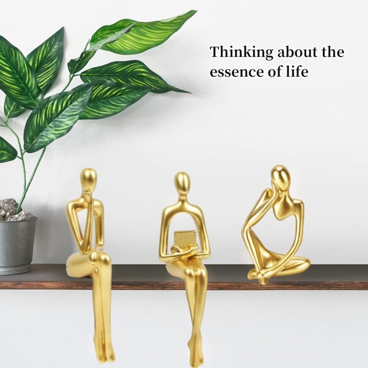 Gold Home Decor Thinker Statue Accents, Set of 3 Thinker Sculptures Office Decor Modern Abstract Resin Decoration on Shelf Table Desk for Living Room Office Bedroom (Large Gold) - Image 6