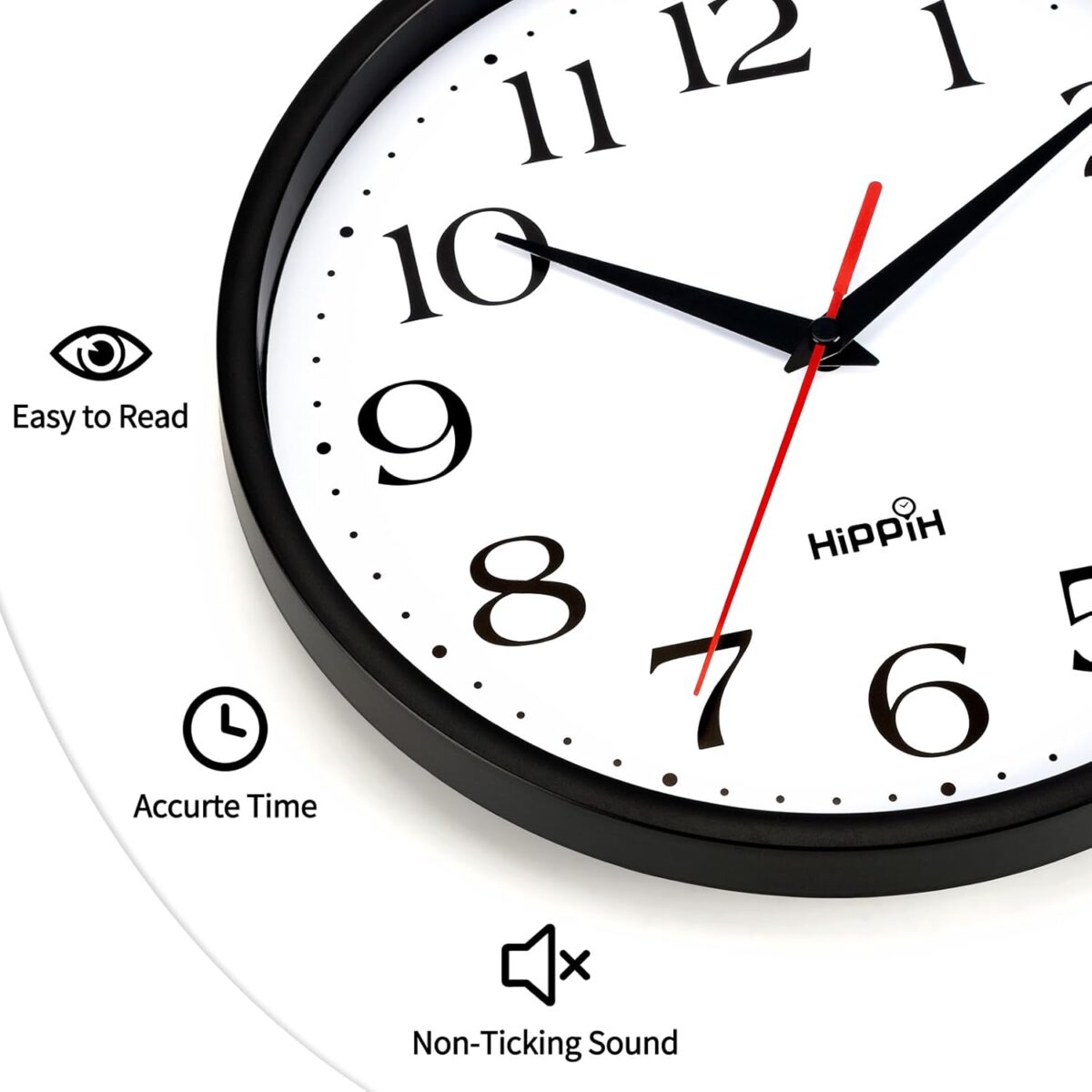HIPPIH 2 Pack Silent Wall Clock, 10 Inch Non Ticking Quiet Digital Sweep Decorative Battery Operated Wall Clocks for Living Room Bedroom Kitchen School Office Decor, Black - Image 3
