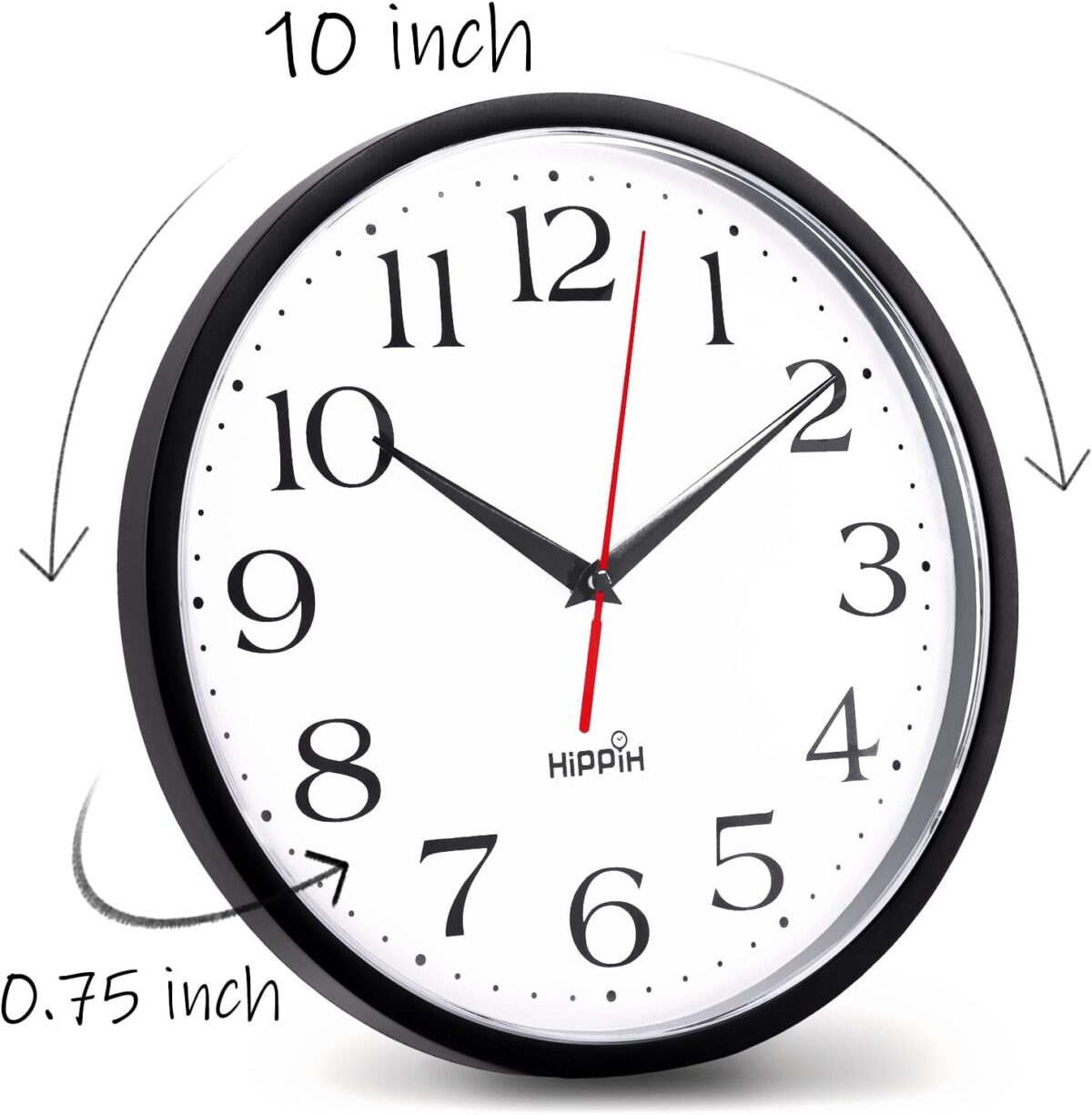 HIPPIH 2 Pack Silent Wall Clock, 10 Inch Non Ticking Quiet Digital Sweep Decorative Battery Operated Wall Clocks for Living Room Bedroom Kitchen School Office Decor, Black - Image 4