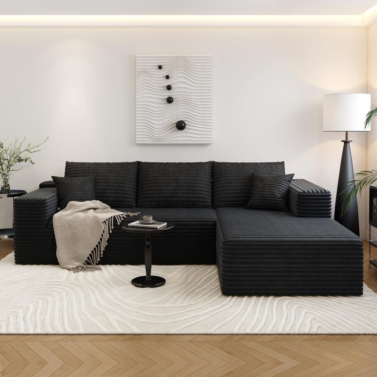 107.5" Cloud Sectional Couch with L-Shape Chaise,Modern Modular Sofa with Deep Seat, Upholstered Couches for Living Room Bedroom Apartments,No Assembly Required, (Black,Right Facing Chaise) - Image 9