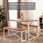 Best Choice Products 45.5in 3-Piece Bench Style Dining Furniture Set, 4-Person Space-Saving Dinette for Kitchen, Dining Room w/ 2 Benches, Table - Brown/White - Image 3