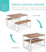 Best Choice Products 45.5in 3-Piece Bench Style Dining Furniture Set, 4-Person Space-Saving Dinette for Kitchen, Dining Room w/ 2 Benches, Table - Brown/White - Image 6