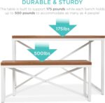 Best Choice Products 45.5in 3-Piece Bench Style Dining Furniture Set, 4-Person Space-Saving Dinette for Kitchen, Dining Room w/ 2 Benches, Table - Brown/White - Image 7