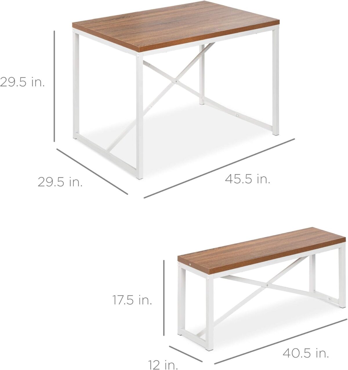 Best Choice Products 45.5in 3-Piece Bench Style Dining Furniture Set, 4-Person Space-Saving Dinette for Kitchen, Dining Room w/ 2 Benches, Table - Brown/White - Image 8