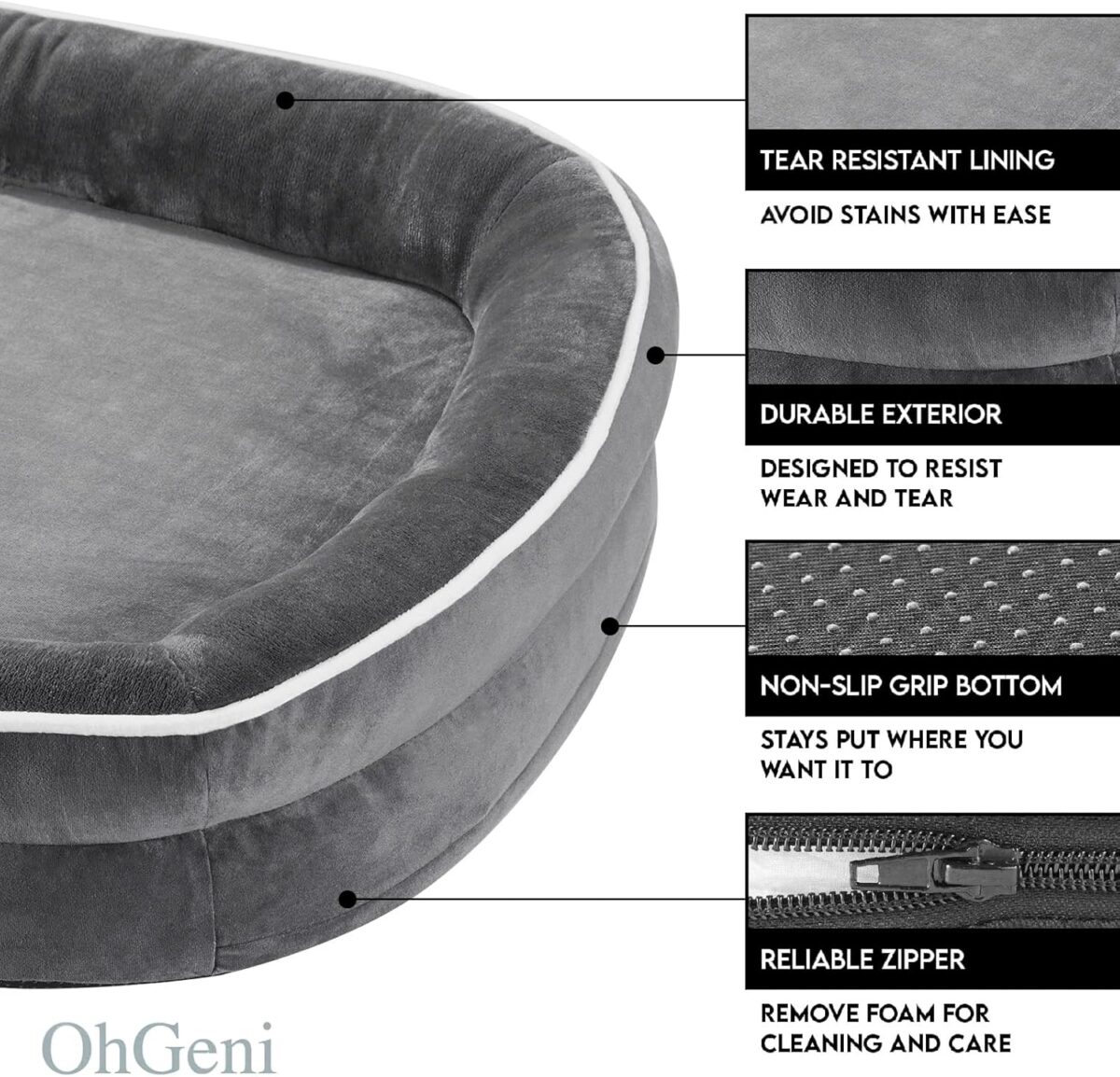 OhGeni Orthopedic Big Dog Couch Pet Sofa XL Sized Cat Beds with Comfort Foam Support, Soft Comfortable Fabric, Machine Washable Waterproof Removable Cover, 42-Inch (Gray) - Image 8