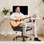 Sweetcrispy Ergonomic Computer Gaming Office Chair, Heavy Duty Task Desk Swivel Rolling Chairs with Wheels, Flip-up Arms, Adjustable Height, PU Leather, Black - Image 3