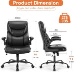 Sweetcrispy Ergonomic Computer Gaming Office Chair, Heavy Duty Task Desk Swivel Rolling Chairs with Wheels, Flip-up Arms, Adjustable Height, PU Leather, Black - Image 4