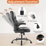 Sweetcrispy Ergonomic Computer Gaming Office Chair, Heavy Duty Task Desk Swivel Rolling Chairs with Wheels, Flip-up Arms, Adjustable Height, PU Leather, Black - Image 5