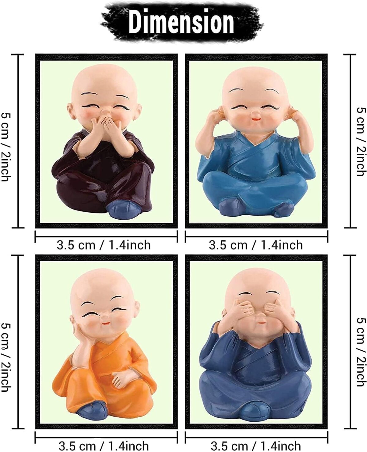 TIED RIBBONS 4 Pcs Baby Buddha Statue | Resin, 2 Inch | Buddha Monk Statue, Car Dashboard Decoration, Office, Table, Shelves, Home, Living Room, Buddha Decor | Mini Buddha Statue - Image 5