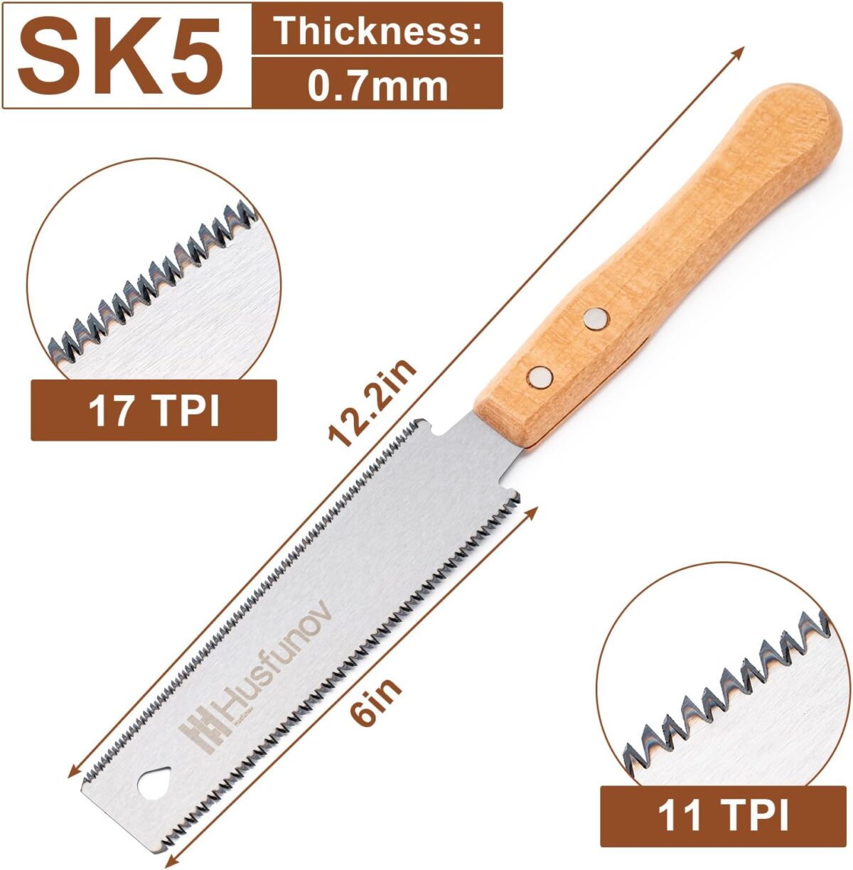 Japanese Hand Saw, 6 Inch Pull Saw with Double Edges of 11/17 TPI, SK5 Flexible Blade Handle Wood Saws for Woodworking Tools - Image 3