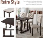 Merax 6 Piece Kitchen Dining Table Set, Wooden Rectangular Dining Table with Upholstered Bench and 4 Chairs, Dining Room Table Set for 6 People, Living Room Furniture (Espresso, Cushions) - Image 4