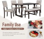Merax 6 Piece Kitchen Dining Table Set, Wooden Rectangular Dining Table with Upholstered Bench and 4 Chairs, Dining Room Table Set for 6 People, Living Room Furniture (Espresso, Cushions) - Image 5