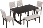 Merax 6 Piece Kitchen Dining Table Set, Wooden Rectangular Dining Table with Upholstered Bench and 4 Chairs, Dining Room Table Set for 6 People, Living Room Furniture (Espresso, Cushions) - Image 9