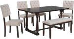 Merax 6 Piece Kitchen Dining Table Set, Wooden Rectangular Dining Table with Upholstered Bench and 4 Chairs, Dining Room Table Set for 6 People, Living Room Furniture (Espresso, Cushions) - Image 10