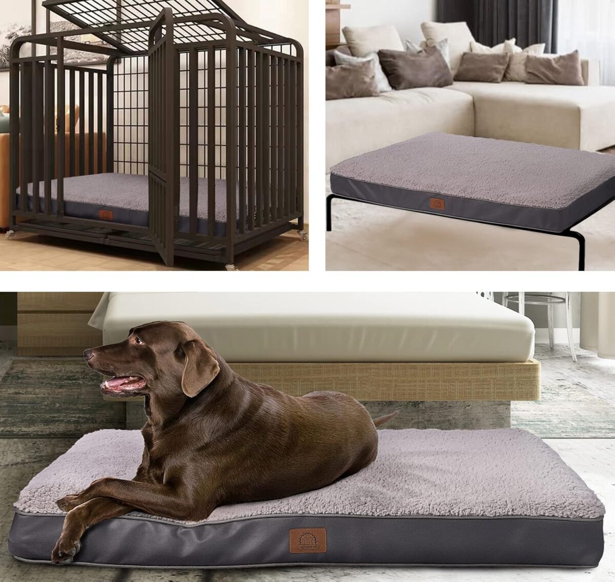 Extra Large Orthopedic Dog Bed for Big Dogs - XL Waterproof Dog Bed with Removable Washable Cover & Anti-Slip Bottom, Crate Bed, Deluxe Plush Pet Bed Mat (Grey) - Image 7