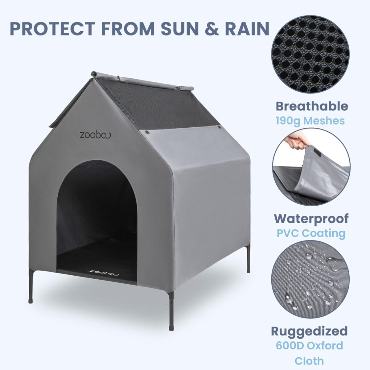 36" Large Dog House for Large Dog Indoor or Outside, Weatherproof 600D PVC Outdoor, Featuring Breathable 2x1 Textilene Elevated Dog Bed, Easy Clean（Grey） - Image 3