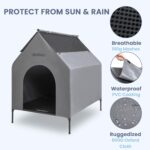 36" Large Dog House for Large Dog Indoor or Outside, Weatherproof 600D PVC Outdoor, Featuring Breathable 2x1 Textilene Elevated Dog Bed, Easy Clean（Grey） - Image 3