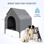 36" Large Dog House for Large Dog Indoor or Outside, Weatherproof 600D PVC Outdoor, Featuring Breathable 2x1 Textilene Elevated Dog Bed, Easy Clean（Grey） - Image 5