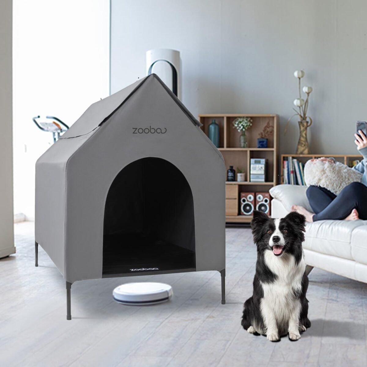 36" Large Dog House for Large Dog Indoor or Outside, Weatherproof 600D PVC Outdoor, Featuring Breathable 2x1 Textilene Elevated Dog Bed, Easy Clean（Grey） - Image 7