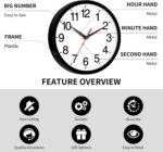 Wall Clock Modern 8 Inch Battery Operated Silent Non Ticking Small Analog Clock for Living Room Office Home Bedroom Kitchen Bathroom(Black) - Image 6