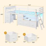 ADORNEVE Low Loft Bed Twin Size with 7 Storage Drawers, Bookcase and LED Lights, Metal Kids Loft Bed with 14" H Safety Guardrail,Inclined Ladder and Play Curtain, Under-Bed Play Space, White - Image 3