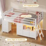 ADORNEVE Low Loft Bed Twin Size with 7 Storage Drawers, Bookcase and LED Lights, Metal Kids Loft Bed with 14" H Safety Guardrail,Inclined Ladder and Play Curtain, Under-Bed Play Space, White - Image 4