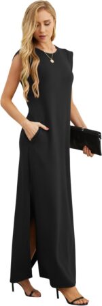 GRECERELLE 2025 Women Year-Round Casual Round Neck Loose Split Wrinkle-Free Long Maxi Vacation Dress with Pockets (XS-3XL) - Image 5