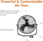 Amazon Basics 20" High Velocity Industrial Fan, Floor Fan, with 3 Speeds, Tilt Head, ETL-Listed Safety Compliance, Metal Housing/Blades, Ideal for Industrial/Commercial Space/Garage/Gym, 125W, Black - Image 4