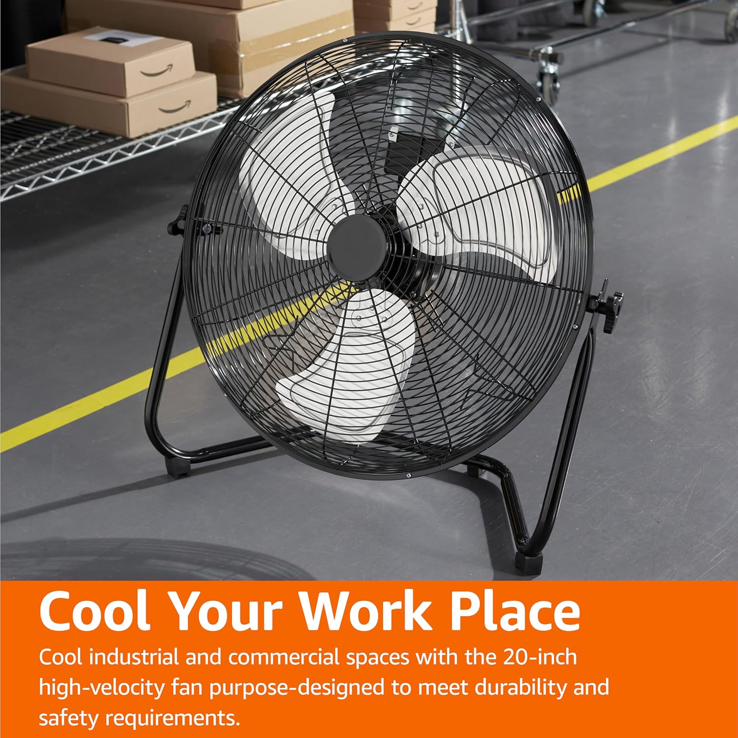 Amazon Basics 20" High Velocity Industrial Fan, Floor Fan, with 3 Speeds, Tilt Head, ETL-Listed Safety Compliance, Metal Housing/Blades, Ideal for Industrial/Commercial Space/Garage/Gym, 125W, Black - Image 7