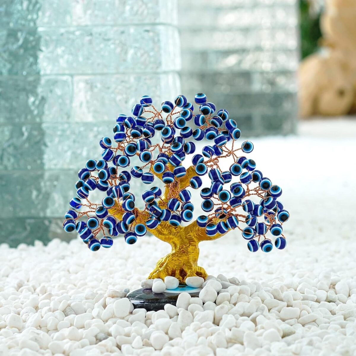 YU FENG 6.8inch Turkish Nazar Blue Evil Eye Tree, Evil Eye Coaster Tree for Protection Good Luck Prosperity Gift Showpiece for Home Table Office Decor - Image 6