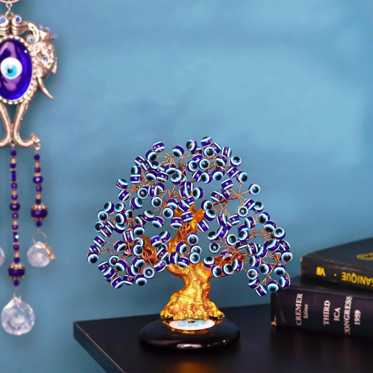 YU FENG 6.8inch Turkish Nazar Blue Evil Eye Tree, Evil Eye Coaster Tree for Protection Good Luck Prosperity Gift Showpiece for Home Table Office Decor - Image 7