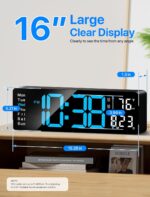 MASHI Digital Wall Clock, 16" Large Display Digital Clock with Remote Control, Auto-Dimming Wall Clock with Night Light, DST, Date Week,Temp for Living Room, Bedroom, Decor, Gift for Elderly - Image 3