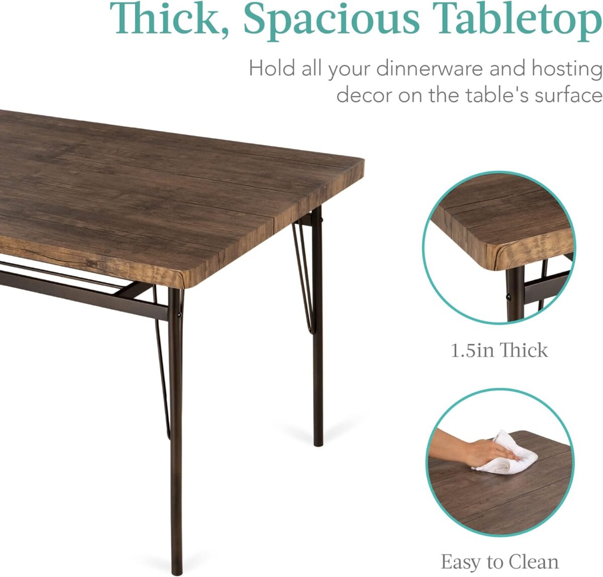 Best Choice Products 6-Piece 55in Modern Dining Set for Home, Kitchen, Dining Room w/Storage Racks, Rectangular Table, Bench, 4 Chairs, Steel Frame - Brown - Image 5
