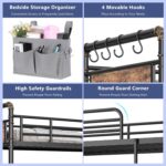 Metal LED Bunk Bed Twin Over Twin with 2 Storage Drawers, USB Charging Station, Industrial Bunkbeds Heavy Duty Bed with Safety Guardrail and Ladder, No Box Spring Needed, Vintage Brown - Image 4