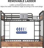 Metal LED Bunk Bed Twin Over Twin with 2 Storage Drawers, USB Charging Station, Industrial Bunkbeds Heavy Duty Bed with Safety Guardrail and Ladder, No Box Spring Needed, Vintage Brown - Image 9