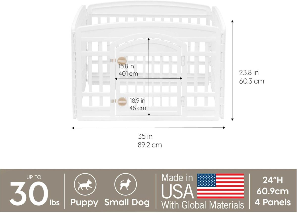 IRIS USA 24" 4-Panel Dog Playpen with Door, 35 x 35 x 24, Puppy Playpen, Dog Play Pen Indoors, Pet Fence, Puppies/Small Dogs, White - Image 4