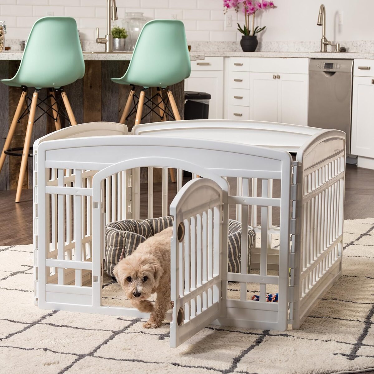 IRIS USA 24" 4-Panel Dog Playpen with Door, 35 x 35 x 24, Puppy Playpen, Dog Play Pen Indoors, Pet Fence, Puppies/Small Dogs, White - Image 10